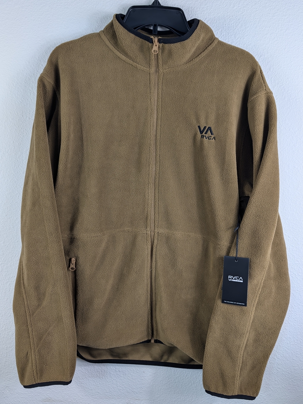 RVCA Men's Olive Full-Zip Fleece Jacket